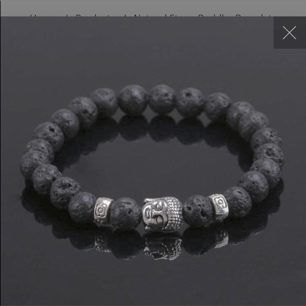 Black Lava Bead Silver Buddha Healing Bracelet